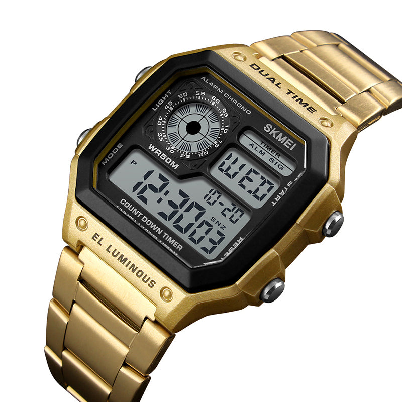 SKMEI 1335 Digital Watch Men Chronograph Alarm Watch Fashion Style Stainless Steel Sport Watch