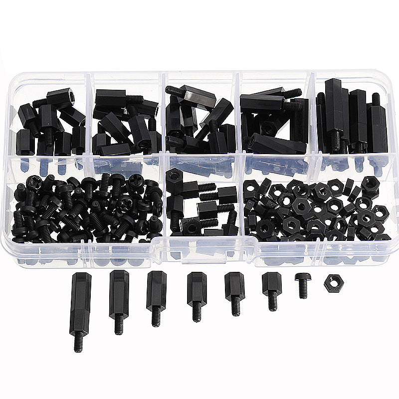Suleve M3NH11 M3 Nylon Screw Black White Hex Screw Nut PCB Standoff Assortment Kit 180Pcs
