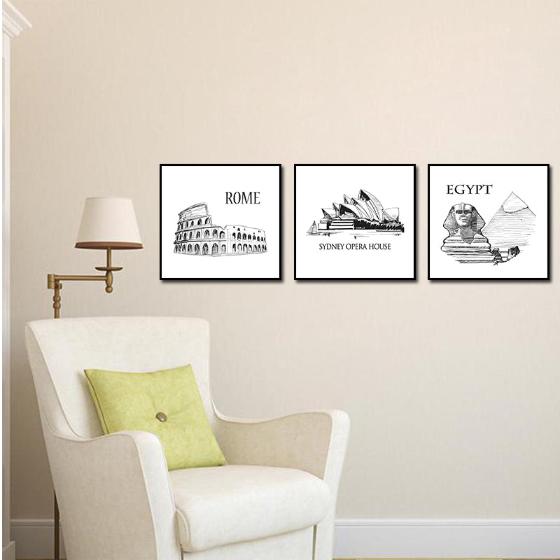 Miico ALTB Hand Painted Three Combination Decorative Paintings Architecture Wall Art For Home Decoration