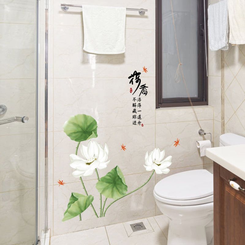 Miico SK9338 Lotus Painting Stickers Living Room And Bathroom Decorative Wall Sticker