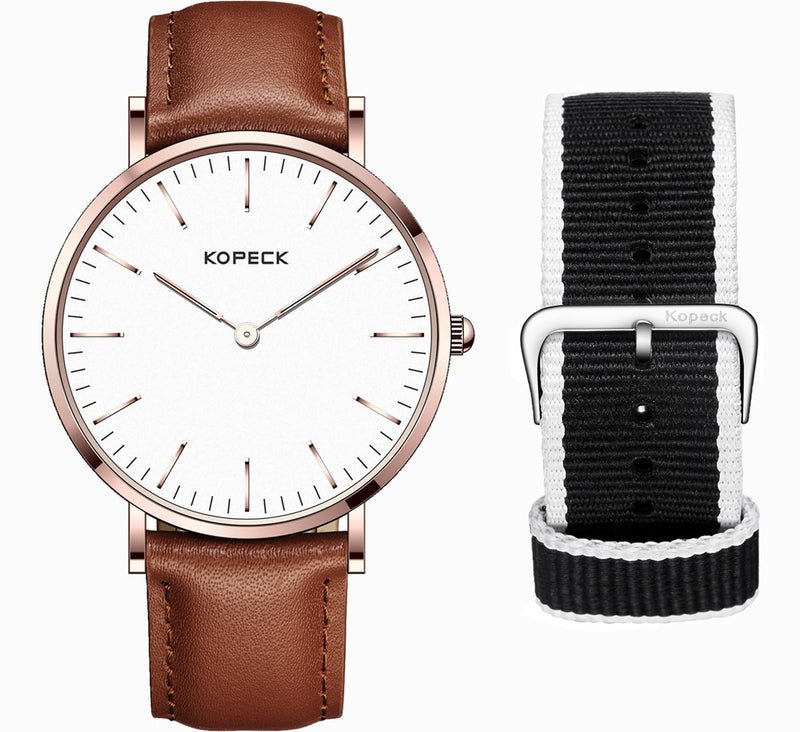 KOPECK GB-6001G Fashionable Watch Casual Style Waterproof Two Watch Bands Quartz Men Watch