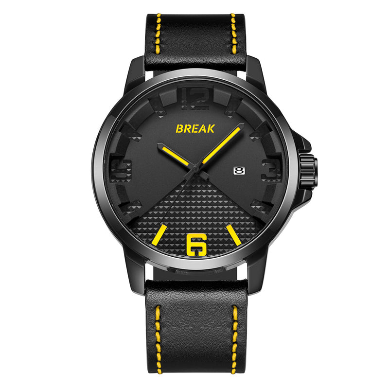 BREAK 3301 Casual Style Waterproof Men Wrist Watch Leather Strap Date Display Quartz Watch