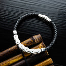 Leather Rope Woven Leather Stainless Steel Locomotive Chain Bracelet