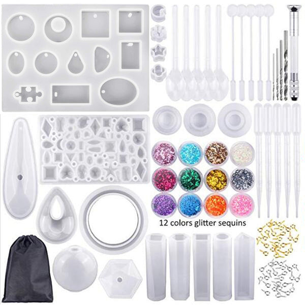 98Pcs/Set Pendant Trays Set DIY Jewelry Bezel Making Crystal Bracelet Pendant Silicone Resin Mould Jewelry Casting Molds Kit Vintage Base
