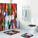 4PCS Xmas Bath Mat Set Non-slip Floor Rug Bathmat Toilet Cover Shower Curtain