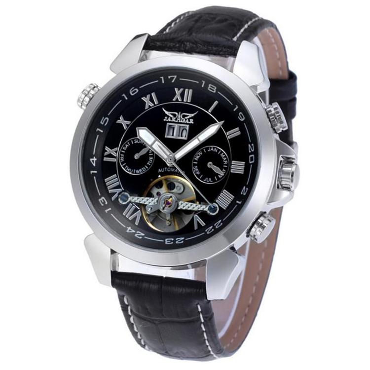 JARAGAR F120504 Fashion Automatic Mechanical Watch Date Display Leather Strap Men Wrist Watch