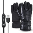 USB Electric Heated Gloves Leather Waterproof Thermal Winter Warmer MTB Motorcycle Black