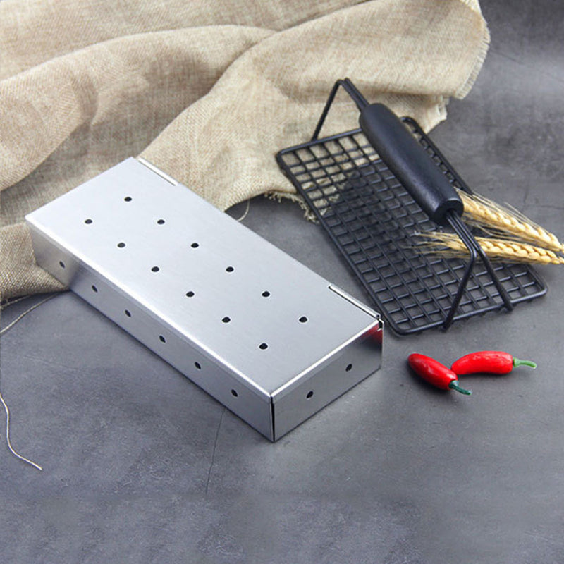 8.8inch Stainless Steel Wood Chips Box Outdoor Camping Traveling BBQ Box BBQ Cooking Stove BBQ Grill