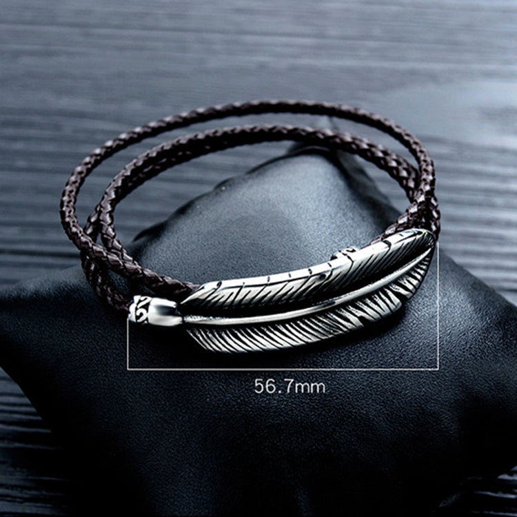 Titanium Steel Men's Feather Multi-layer Stainless Steel Braided Leather Bracelet
