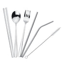 7Pcs Reusable Stainless Steel Coffee Tea Milk Drinking Straw Fork Chopsticks Set