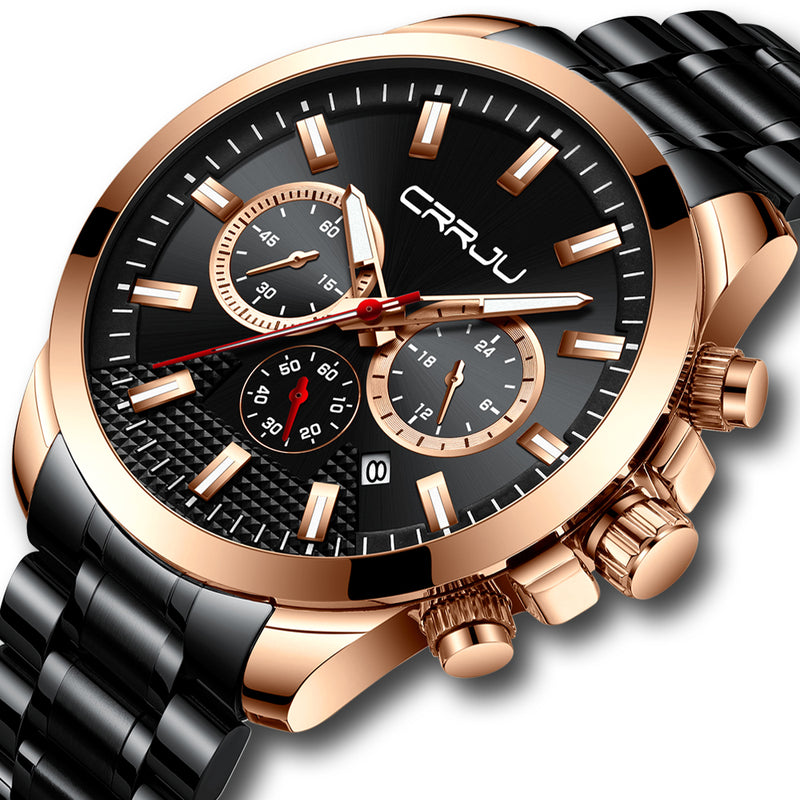 CRRJU 2286 Fashion Alloy Case Full Steel Luminous Display Business Style Men Quartz Watch