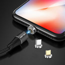 USLION 3A LED 360 Degree Rotate QC3.0 Magnetic Fast Charging Type-C Micro USB Data Cable 1M for Samsung S10+ S9 Xiaomi 9T Redmi Note8 HUAWEI P30Pro