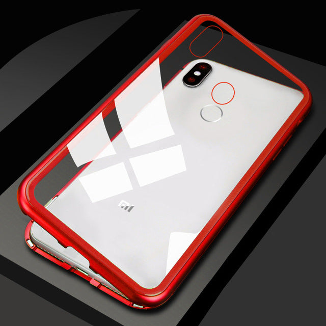 Bakeey 360 Magnetic Adsorption Flip Metal Clear Tempered Glass Protective Case for Xiaomi Mi8 SE