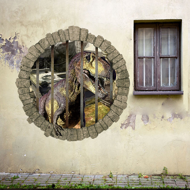 Miico Creative 3D Dinosaur in Cage PVC Removable Home Room Decorative Wall Door Decor Sticker