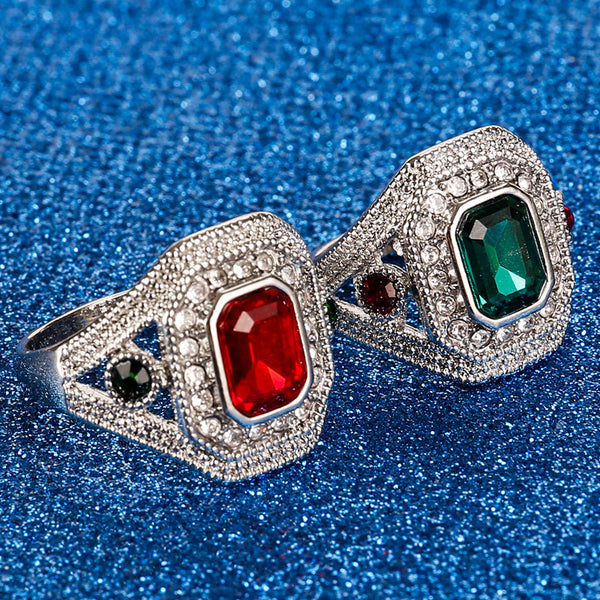 European And American Alloy Inlaid Satellite Stone White Diamond Silver Plated Ring