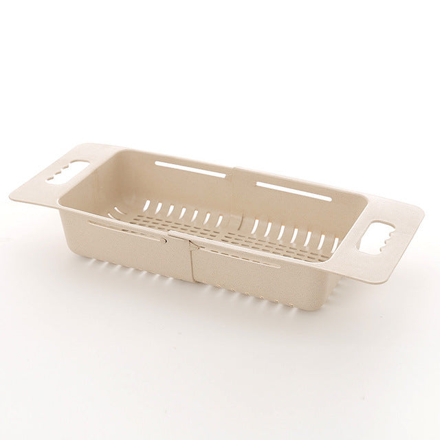 Kitchen Plastic Sink Drain Basket Rack Retractable Tableware Vegetable Shelf Storage Drain Rack