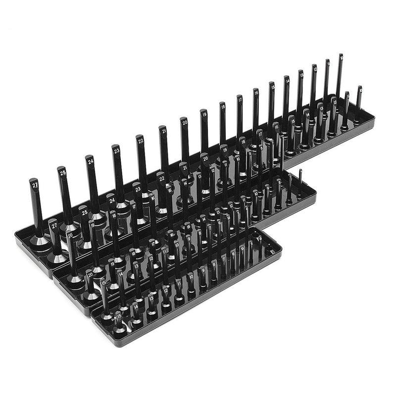 3pcs 1/4 3/8 1/2 Inch SAE Metric Socket Holder Tray Socket Organizer