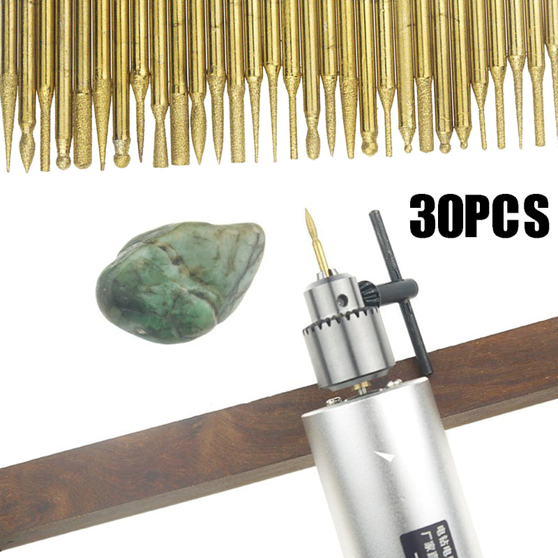 30pcs 3mm Titanium Diamond Grinding Head Grinder Drill Bit Abrasive Tool For Rotary Tool