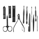 12 Pcs Nail Clipper Set Stainless Steel Leather Black Nail Art Set