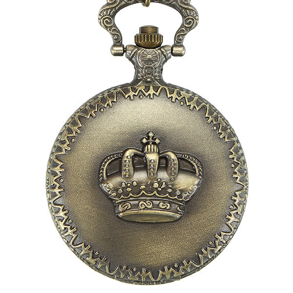 DEFFRUN Vintage Crown Retro Chain Quartz Analog Pocket Watch