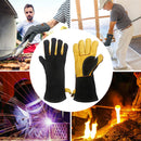 662F 1 Pair BBQ Oven Gloves Welding Gloves Heat Resistant Protect PU with Cotton Work Gloves