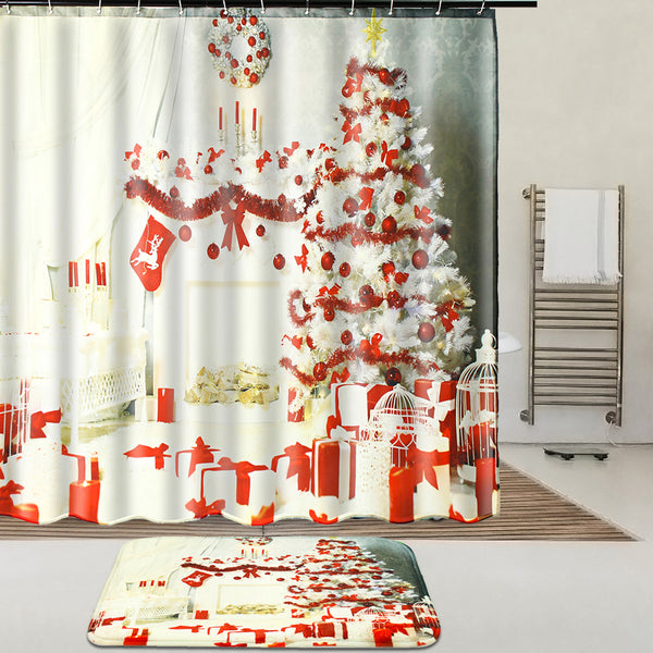 Indoor Christmas Dress Up Shower Curtain Liner Waterproof Bathroom Waterproof Carpet Mat