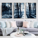 Miico Hand Painted Three Combination Decorative Paintings Woods Under The Moonlight Wall Art For Home Decoration