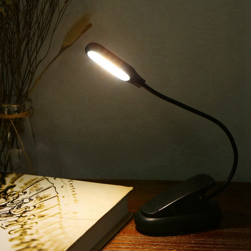 LUSTREON USB Rechargeable Flexible 1W 5 LED Clip Reading Night Light 3 Brightness Modes Table Lamp