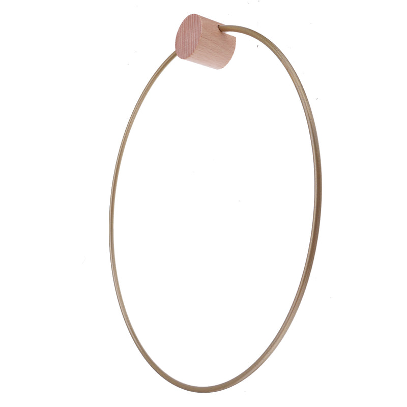 Self-Adhesive Iron Circle Round Towel Holder Ring Shape Shelf w/ Wooden Hook Wall Mount Rack Bathroom