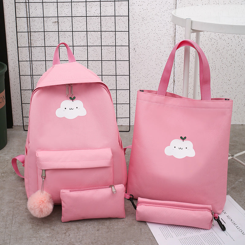 4 Pcs/Set Nylon Backpack Shoulder Bag Crossbody Bag Pencil Case Fashion Travel Laptop Bag Leisure Backpacks For Teenage Girls Cloud Print School Bag