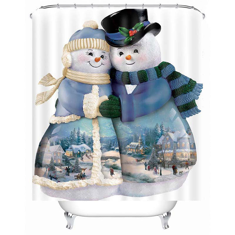 Christmas Bell Pattern Waterproof Bathroom Curtain Home Snowman Shower Curtain