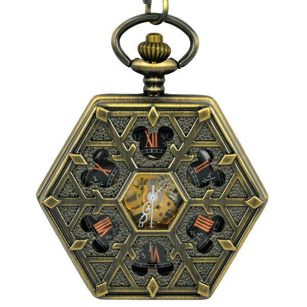 JIJIA JX002 Men Hexagon Hollow Leaf Roman Numerals Mechanical Watch Pocket Watch