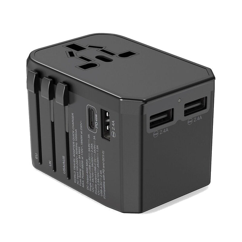 Wontravel JY-308PRO 45W 3 USB+PD QC 3.0 Multifunction Worldwide Travel Charger Converter Adapter Plug