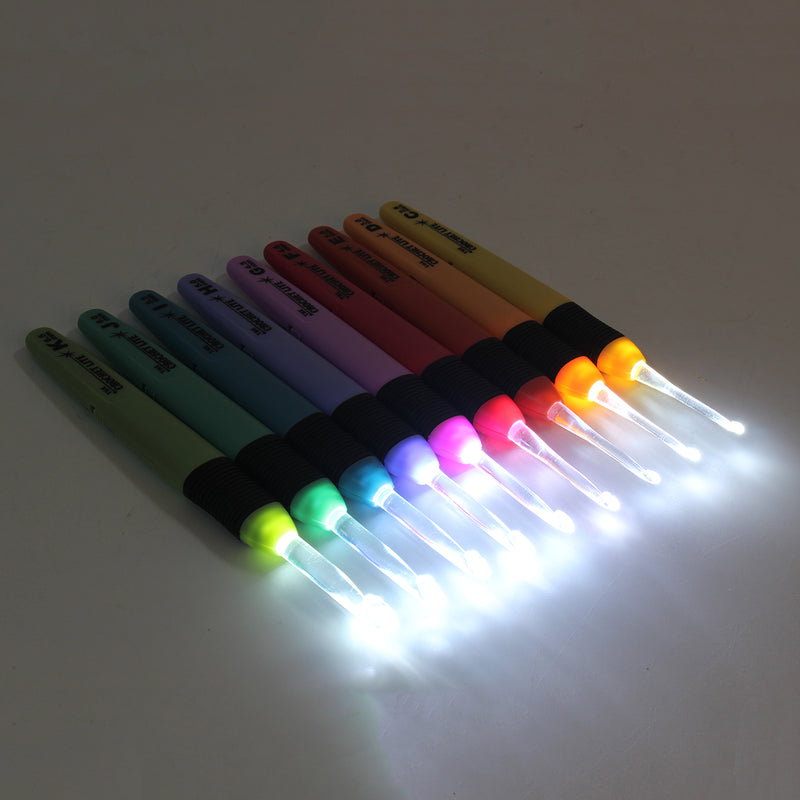 Lighted Crochet Hooks Value Pack 9 pcs Set LED Lite Crochet Hook Set  Needle Batteries Included