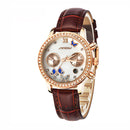 SINOBI 6556 Crystal Case Butterfly Women Leather Strap Ladies Dress Quartz Watch