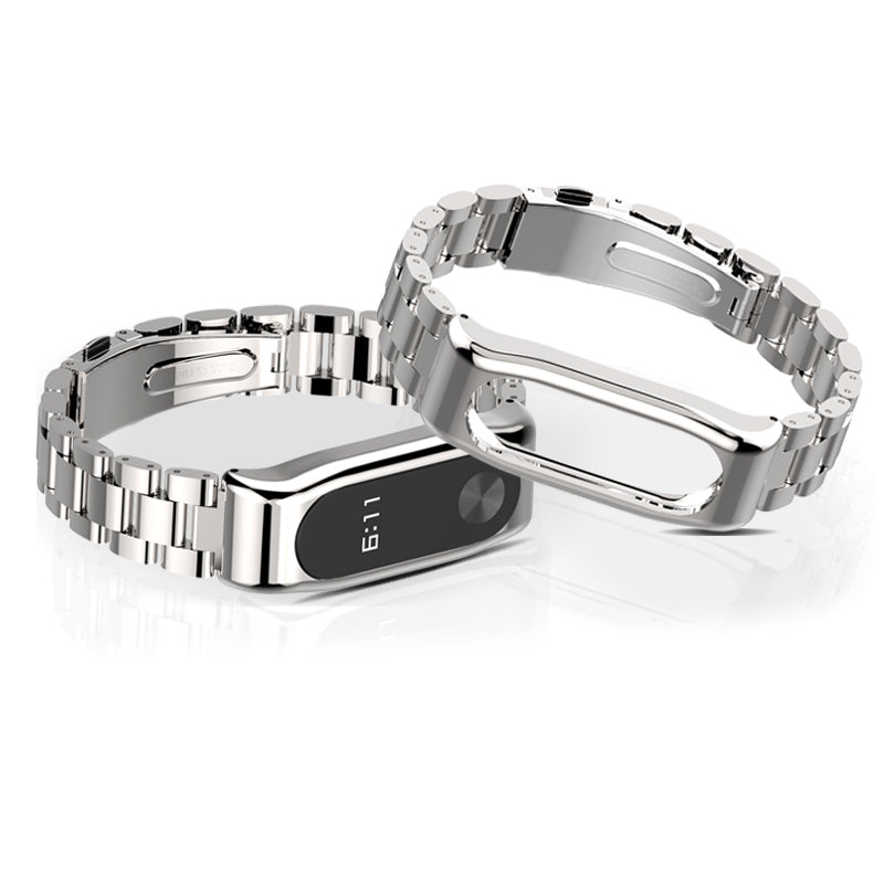 Mijobs Classic Three-bead Wristband Replacement Metal Watch Band for Xiaomi mi band 2 Smart Watch