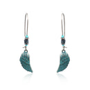 Bohemian Blue Green Feather Shape Dangle Earring Flower Leaf Carving Silver Earrings for Women