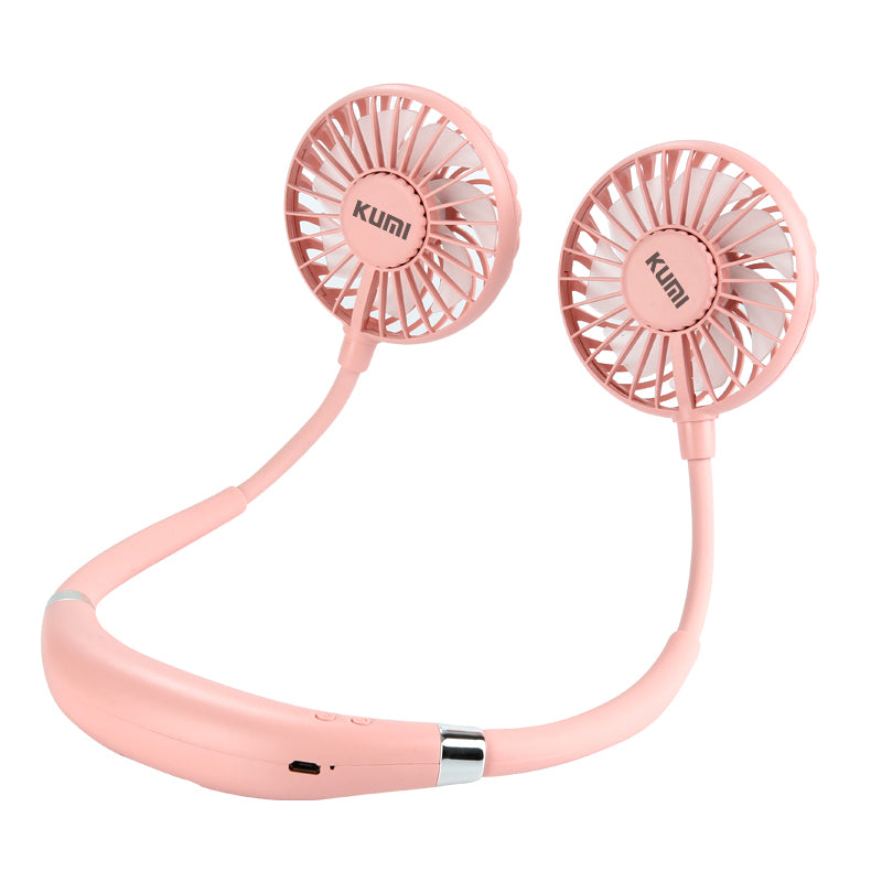 KUMI Portable Mini USB Fan Hands-free Neck Hanging USB Charging Sports Fan 3 Gears USB Air Conditioner Cooler Fans With 2 Light Gears