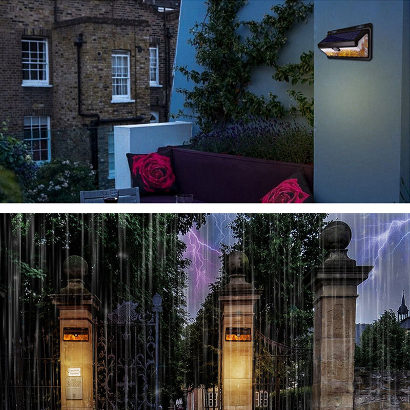 Solar Power 166 LED PIR Motion Sensor Wall Lamp With Flame Light Waterproof for Outdoor Garden