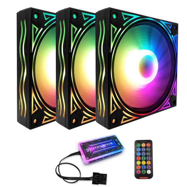 Coolmoon BILLOW 3PCS 120mm Multilayer Backlit RGB Cooling Fan Mute PC CPU Heatsink with the RF Wireless Remote Control