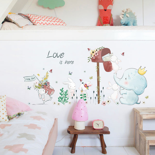 Miico SK7185 Elephant And Rabbit Painting Stickers Children's Room And Kindergarten Decorative Wall Sticker