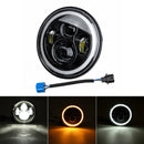 7'' 75W 6000K DRL Amber Halo Angle Eyes Projector LED Round Headlights Hi/Lo Beam Turn signal Light For Harley/Yamaha/Jeep
