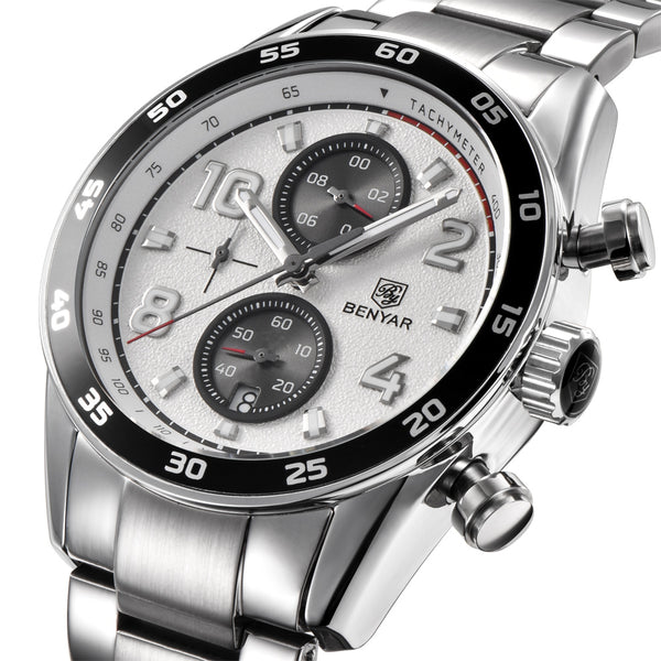BENYAR 5126M Stainless Steel Luminous Hands Waterproof Chronograph  Business Men Watch Quartz Watch
