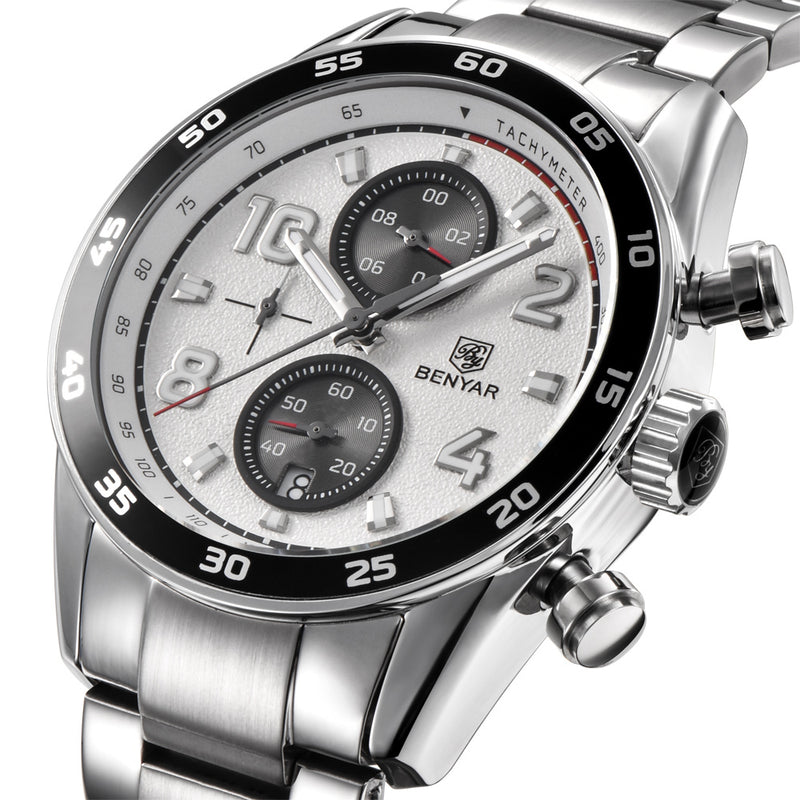 BENYAR 5126M Stainless Steel Luminous Hands Waterproof Chronograph  Business Men Watch Quartz Watch