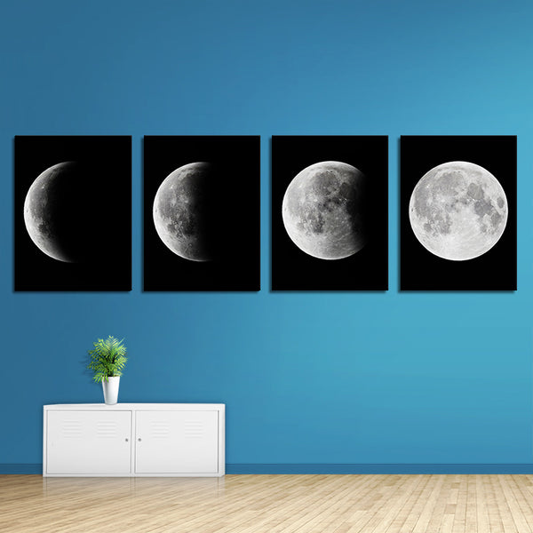 Miico Hand Painted Four Combination Decorative Paintings Gradient Moonlight Wall Art For Home Decoration