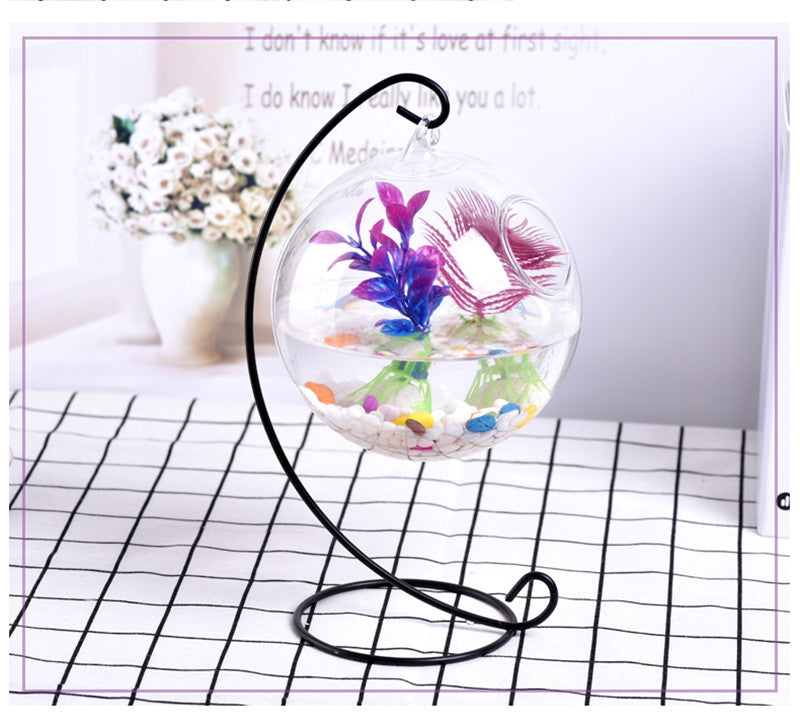 Creative Hanging Holder Crystal Terrarium Container Vase With Glass Ball Vase Pot Iron Stand Holder Decorations