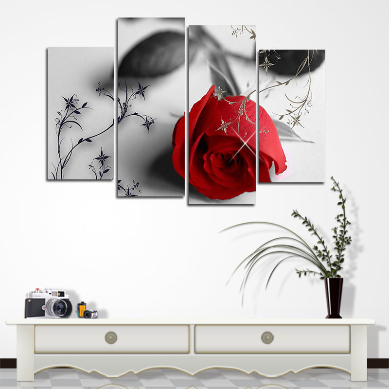 Miico Hand Painted Four Combination Decorative Paintings Botanic Rose Wall Art For Home Decoration