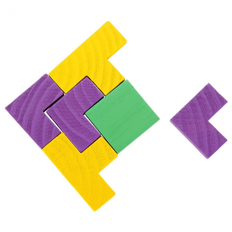 Topacc Wooden Tetris Puzzle Tangram Jigsaw Brain Teasers Game Toy Building Blocks Game Colorful Educational Kid Toy