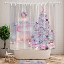 Christmas Tree Interior Xmas Fireplace Pink Decorated Indoors Shower Curtain Bathroom Sets