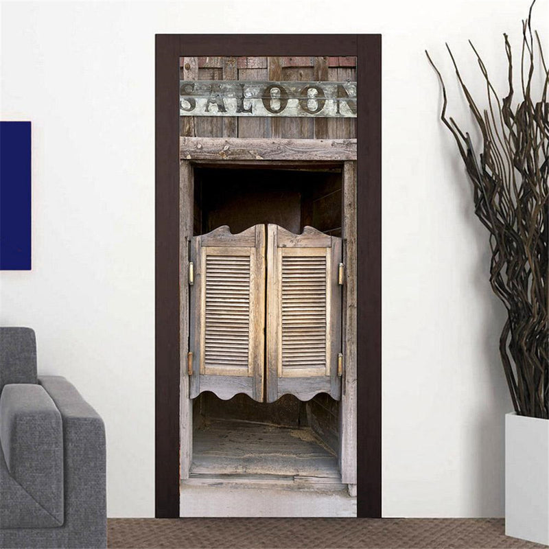 Tavern Wooden Door Self Adhesive Mural Decals 3D Wall Sticker Home Room Decor